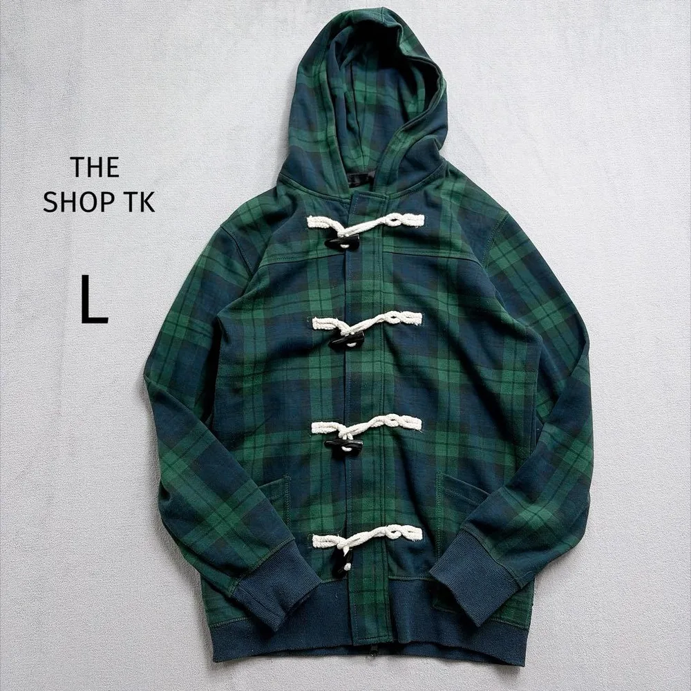 THE SHOP TK ダッフルパーカー 長袖 L チェック柄 グリーン