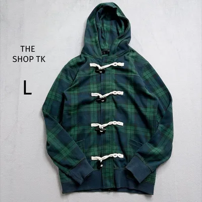 THE SHOP TK ダッフルパーカー 長袖 L チェック柄 グリーン