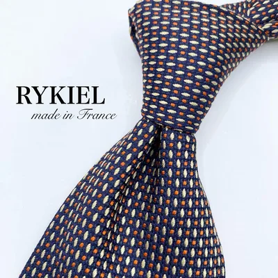 【極美品】RYKIEL 小紋柄 ブラック オレンジ ゴールド ネクタイ