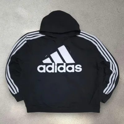 adidas アディダス スウェットパーカー プルオーバー 三本ラインブラックL