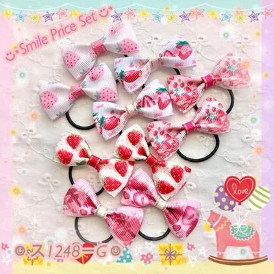☺︎ ス1248 ☺︎ ベビー&キッズハンドメイドヘアゴムリボン「いちご」