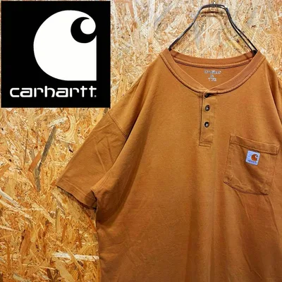 送料無料 カーハート 刺繍ロゴ 人気 ヘンリーネック ゆるだぼ00s Tシャツ