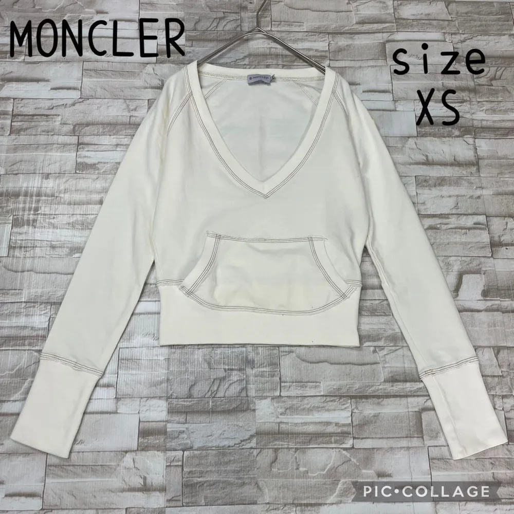 【良品】モンクレール★Vネック トレーナー トップス クロップド丈 長袖 XS