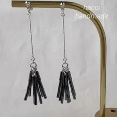 #449 ガンメタルビーズ チェーンピアス/イヤリング変更可能 ハンドメイド