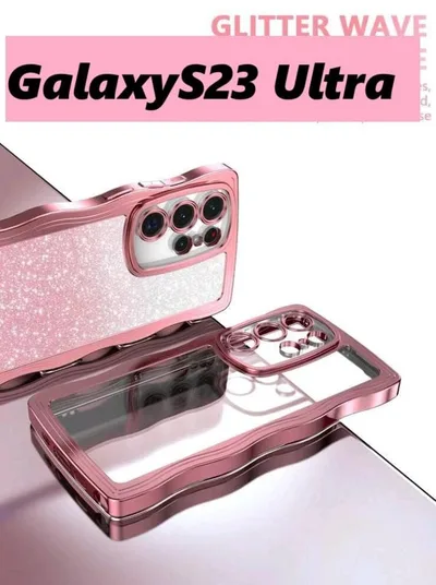 GalaxyS23 Ultra ピンクメッキ風 なみなみ グリッターシート付