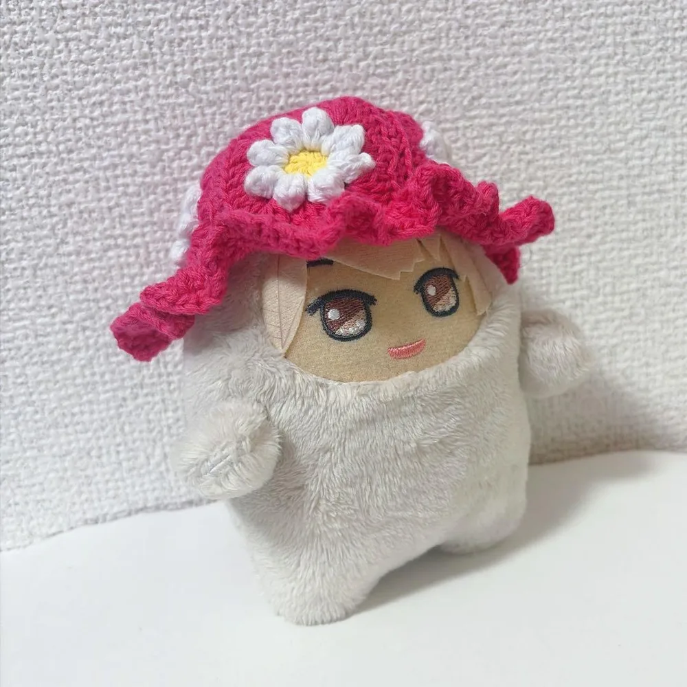 ぬい服 帽子 モンぬい ハンドメイド お花 ニット帽 濃いピンク