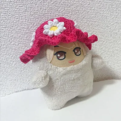 ぬい服 帽子 モンぬい ハンドメイド お花 ニット帽 濃いピンク