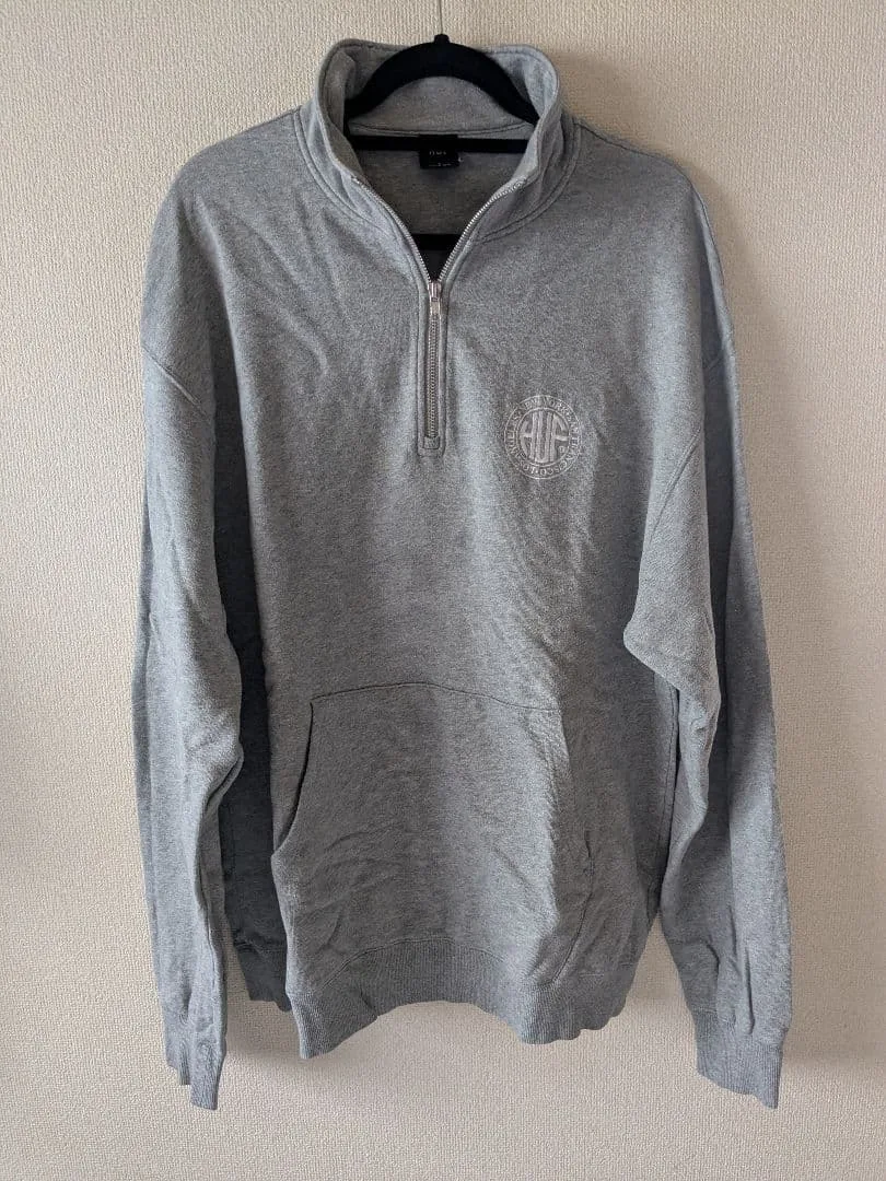 HUF ハーフジップ L グレー スウェット トレーナー