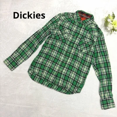 Dickies メンズ 長袖チェック柄シャツ ネルシャツ グリーン系 Lサイズ