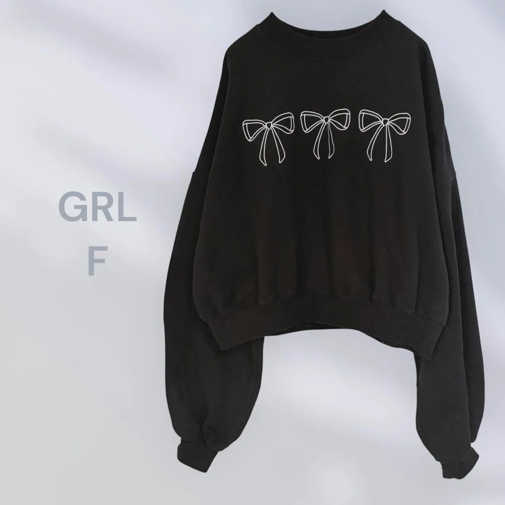 GRL グレイル リボン柄 トレーナー シンプル ガーリー カジュアル 着回し