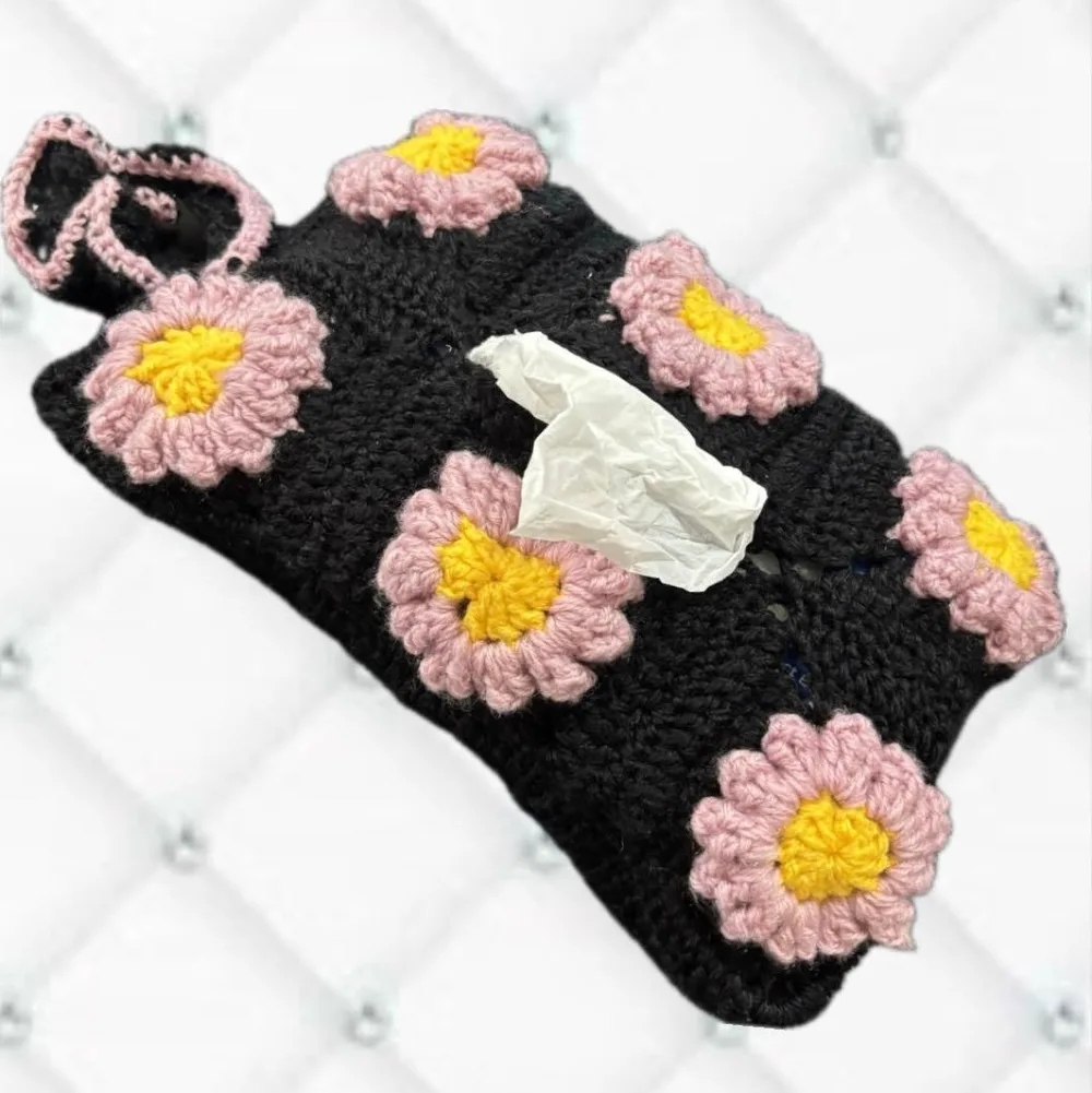 ハンドメイド 韓国 ティッシュケース カバー 花柄 黒 ピンク ティッシュカバー