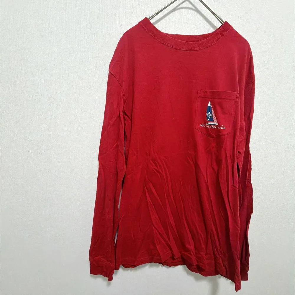 長袖Tシャツ ロンT バックプリント アメカジ 古着 レッド S