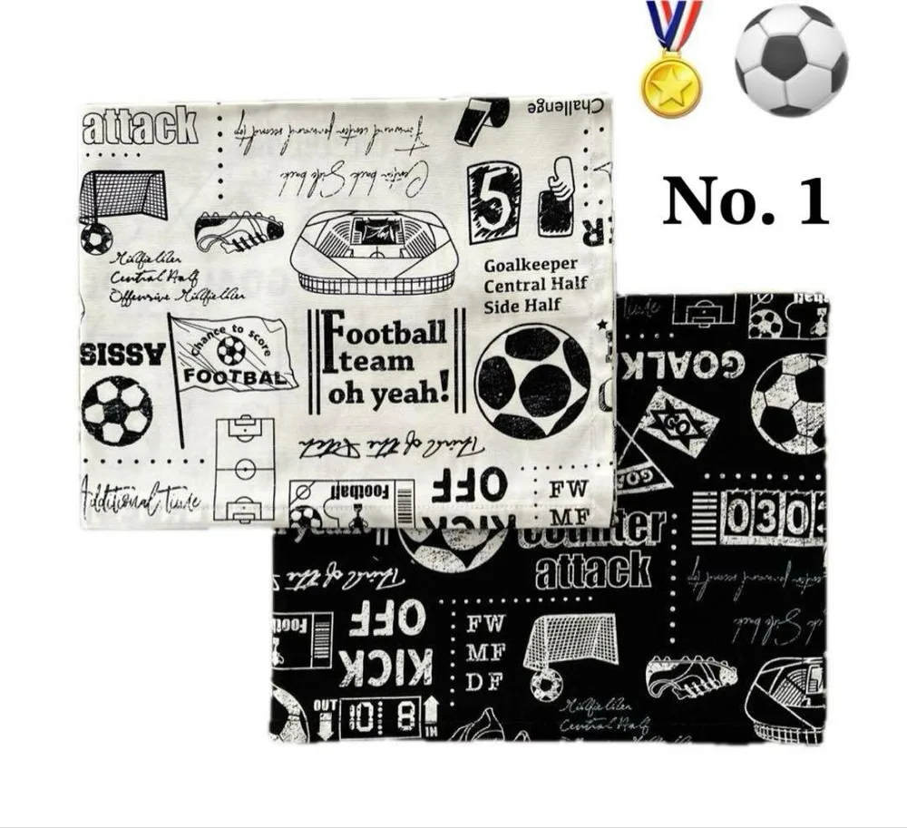 ① ランチョンマット 給食ナフキン ランチクロス サッカー 黒・白 モノトーン