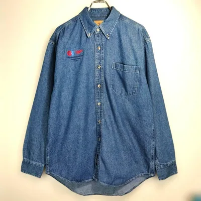US古着 PORT AUTHORITY デニムシャツ 刺繍 US-M 90s