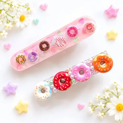 【ハンドメイド】ドーナツ レジンヘアクリップ 2個セット