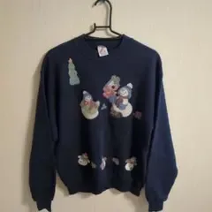 JERZEES スノーマン柄 スウェット ネイビー S