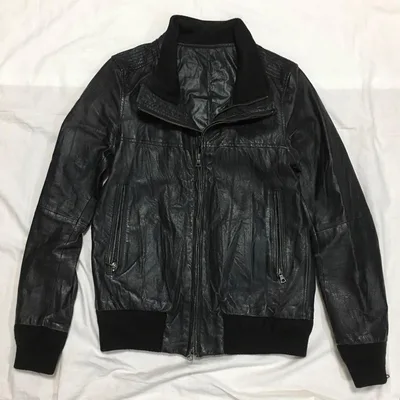 【個性派古着】革ジャン 豚革 黒 ダブルファスナー 立て襟 メンズM Y2K