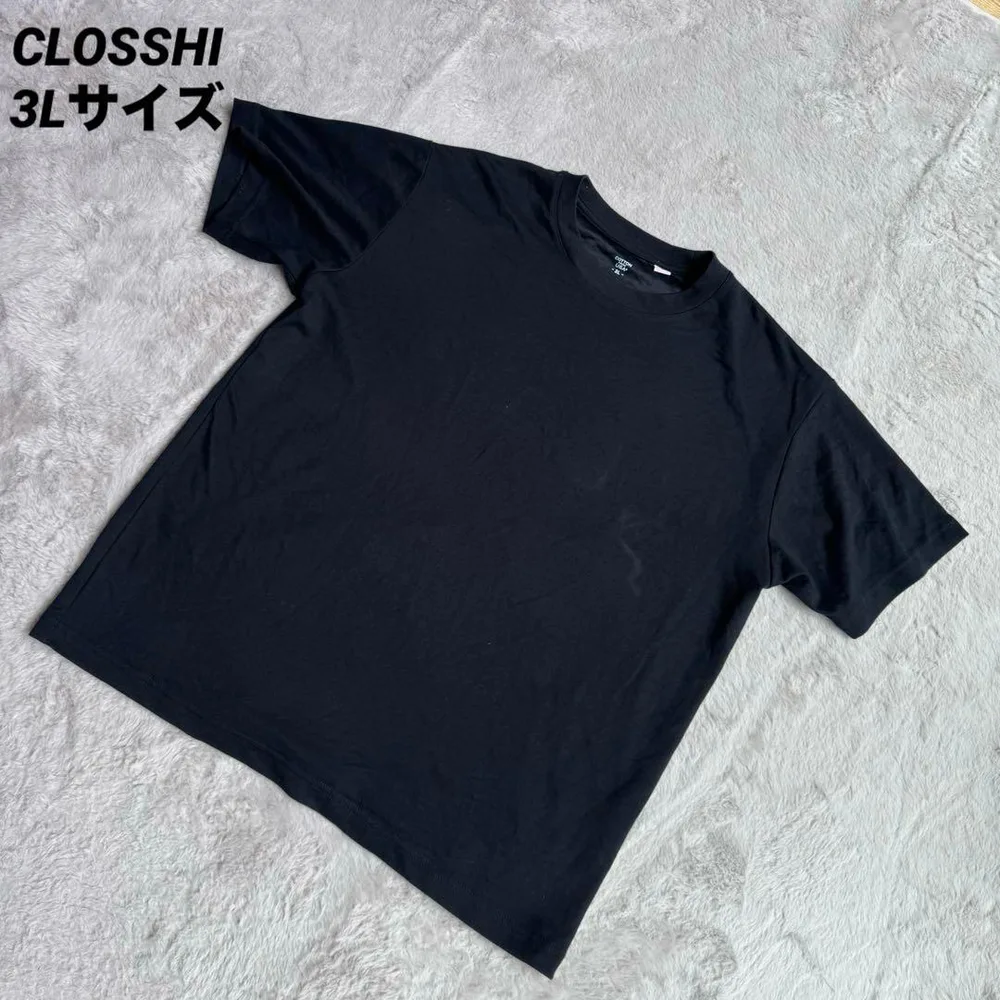CLOSSHI メンズ 無地 クルーネック トップス Tシャツ ブラック 3L