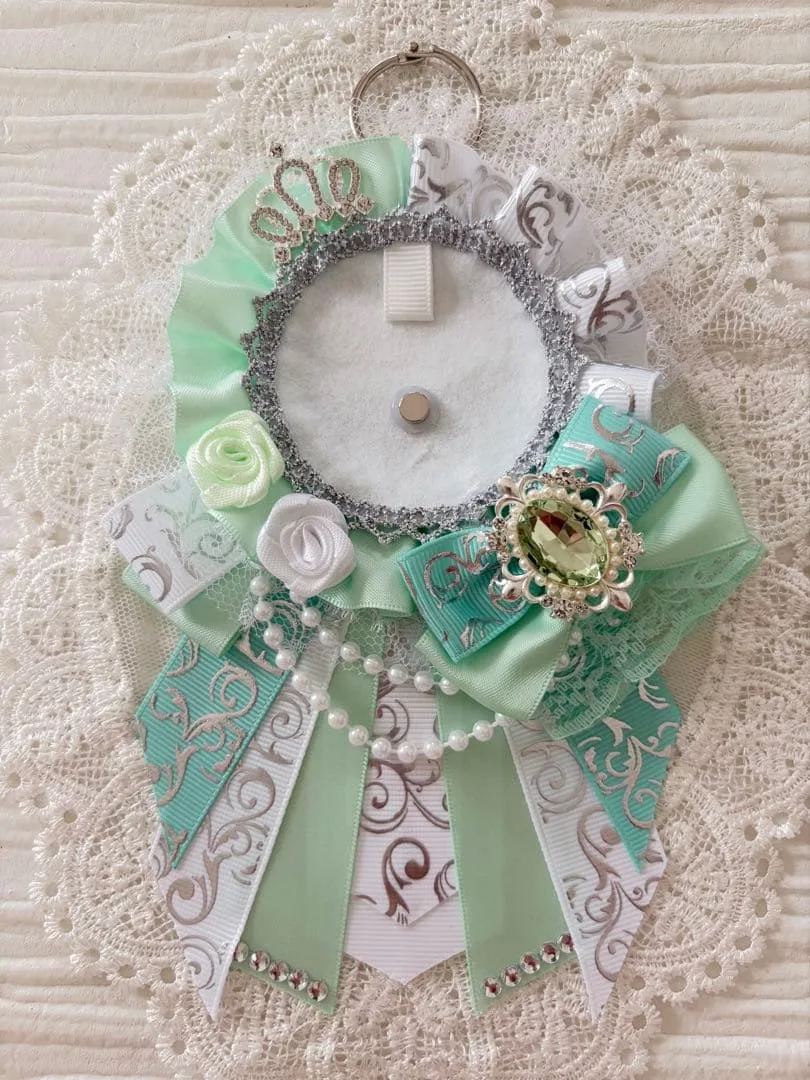 ୨୧1994 ハンドメイド 痛ロゼット♡ミント×ホワイト(シルバーベース)