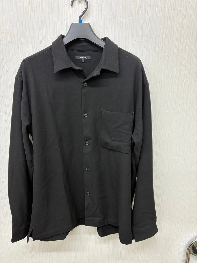 GLOBAL WORK 長袖アーバンシャツ+WARM ブラックL