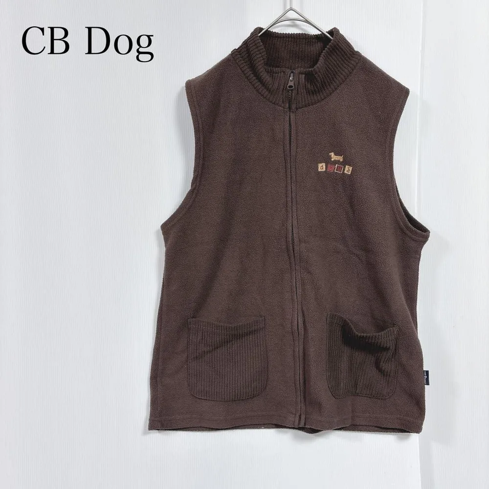 シービードッグ フリースベスト ワンポイント刺繍 犬 フルジップ カジュアル