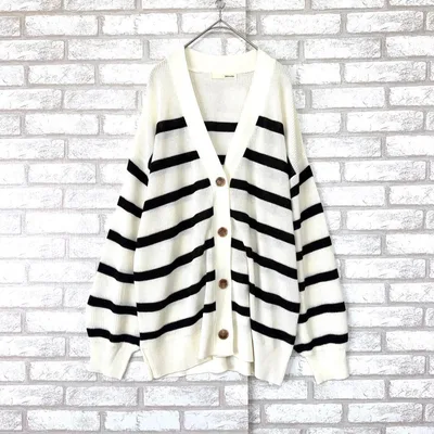 SHOO-LA-RUE ショーラルー ボーダーカーディガン 白 Vネック F