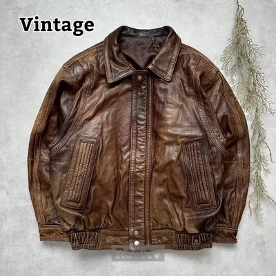 雰囲気抜群【Vintage】ラムレザージャケット ボンバー 短丈 80s 90s