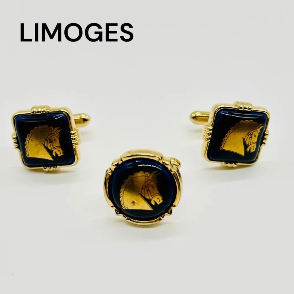 LIMOGES リモージュ 馬モチーフ カフリンクス ヴィンテージ 金の馬