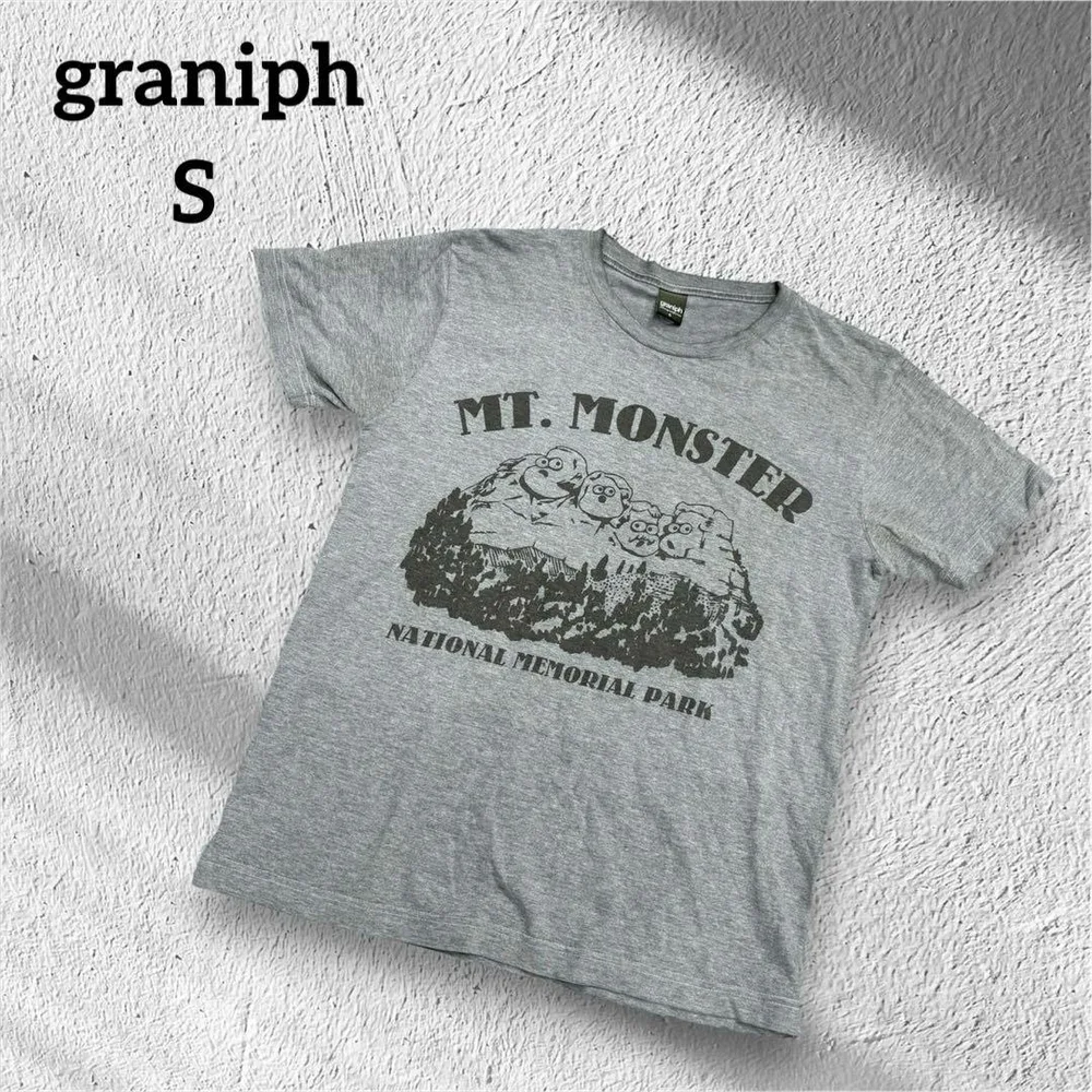 グラニフ graniph 半袖Tシャツ 前プリント グレー Sサイズ