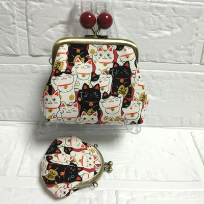 がま口 ミニがま口 2点セット招き猫 猫柄 ハンドメイド