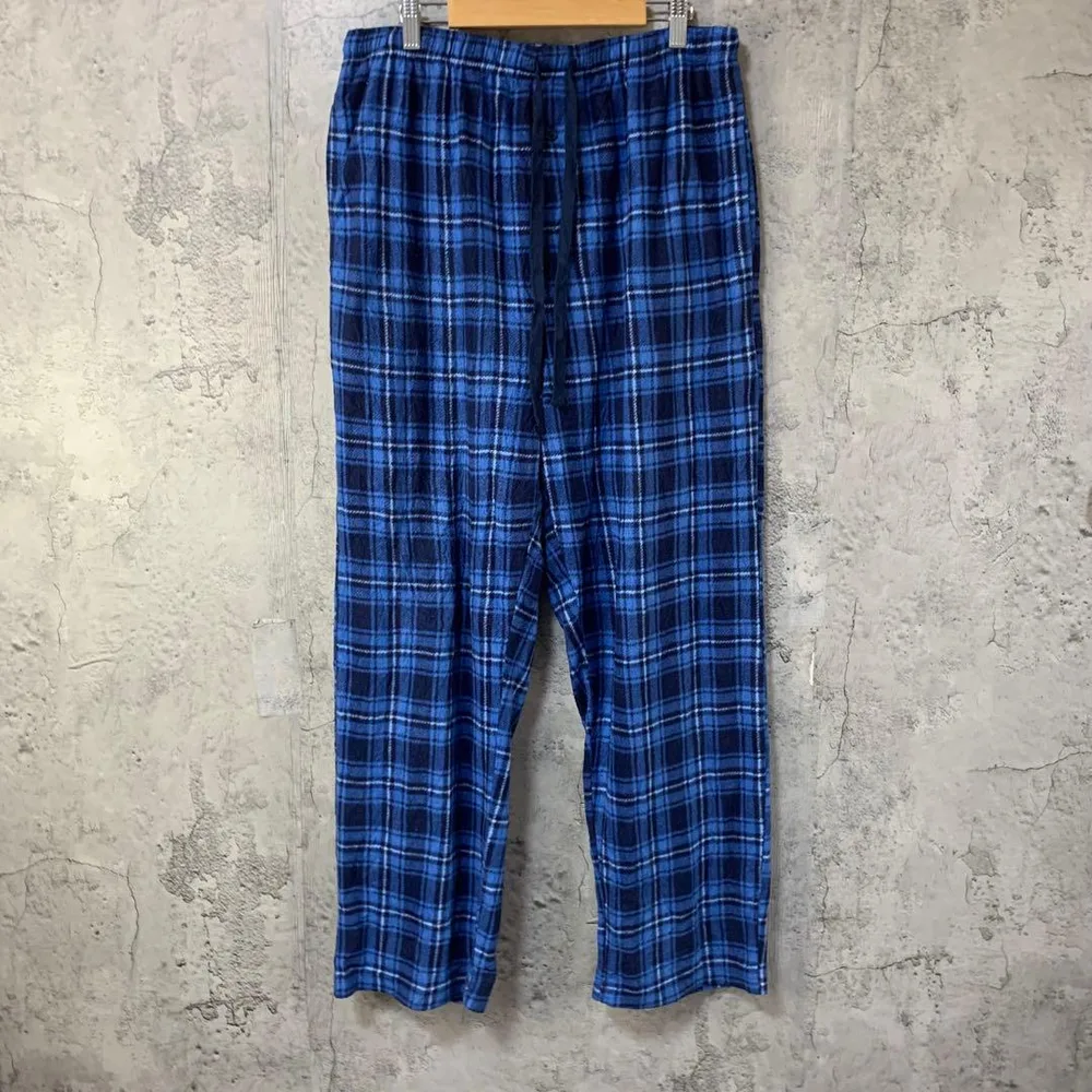 B4232古着 チェックパンツ パジャマパンツ 紺 青 白 90s Y2K