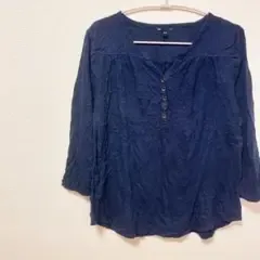 ✨美品✨【M】GAP ギャップ ネイビー 七分袖 ブラウス レース 花柄