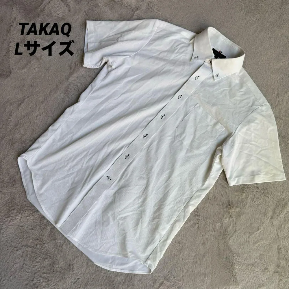 TAKAQ タカキュー メンズ 半袖ワイシャツ ホワイト ボタンダウン L