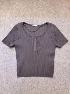 GU リブヘンリーネックT 半袖 ダークグレー