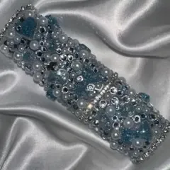 (売り切りセール)IQOSケース デコ 水色 ハンドメイド 青 ラインストーン
