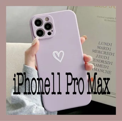 【iPhone11promax】iPhoneケース パープル ハート 手書き 紫
