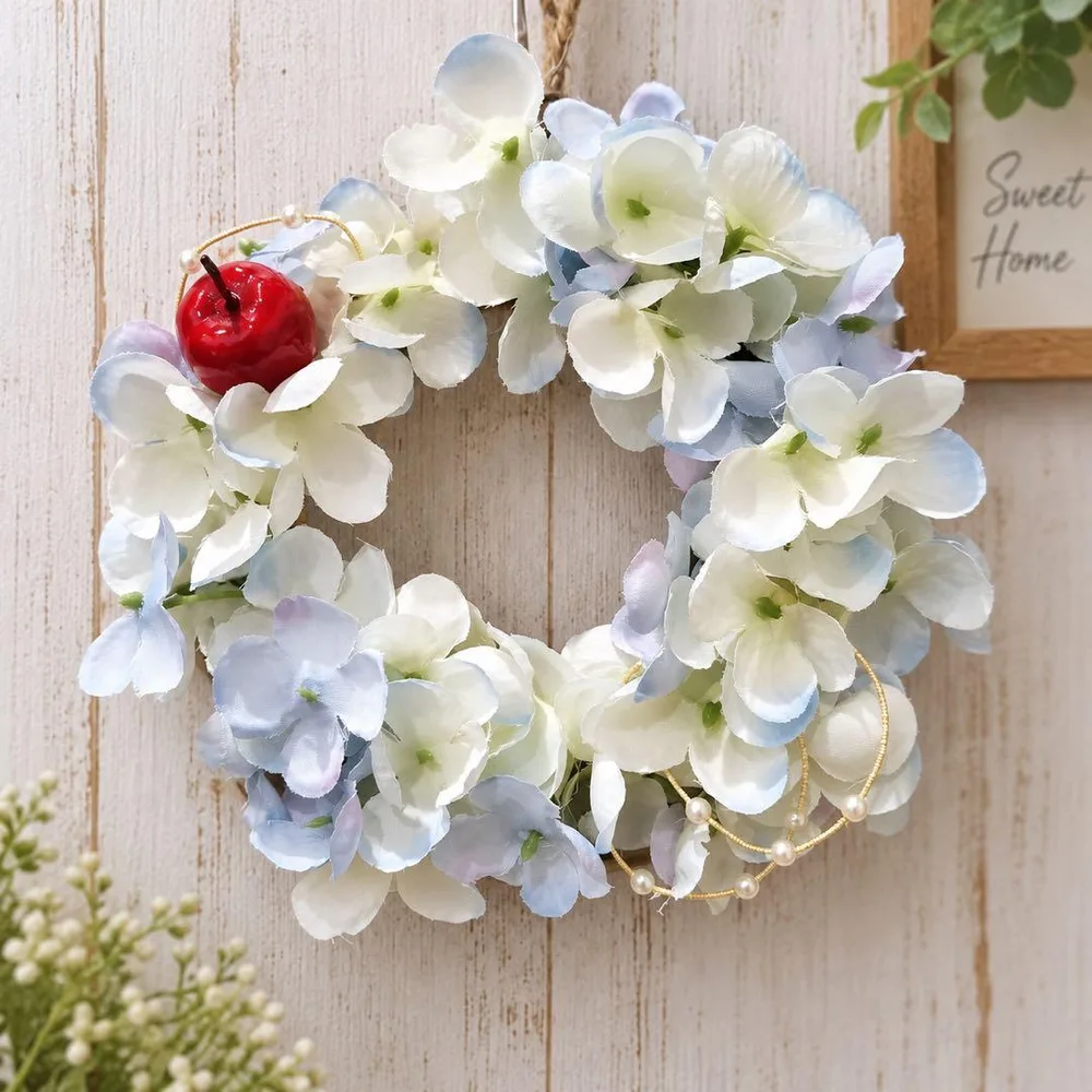 小学生ハンドメイド♡紫陽花リース 約15cm パステルブルー ホワイト No.1