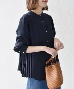 SHIPS〈手洗い可能〉ストレッチ ジョーゼット プリーツ ブラウス
