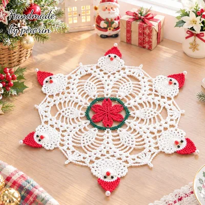 ドイリー レース編み ハンドメイド 小さなサンタのクリスマス