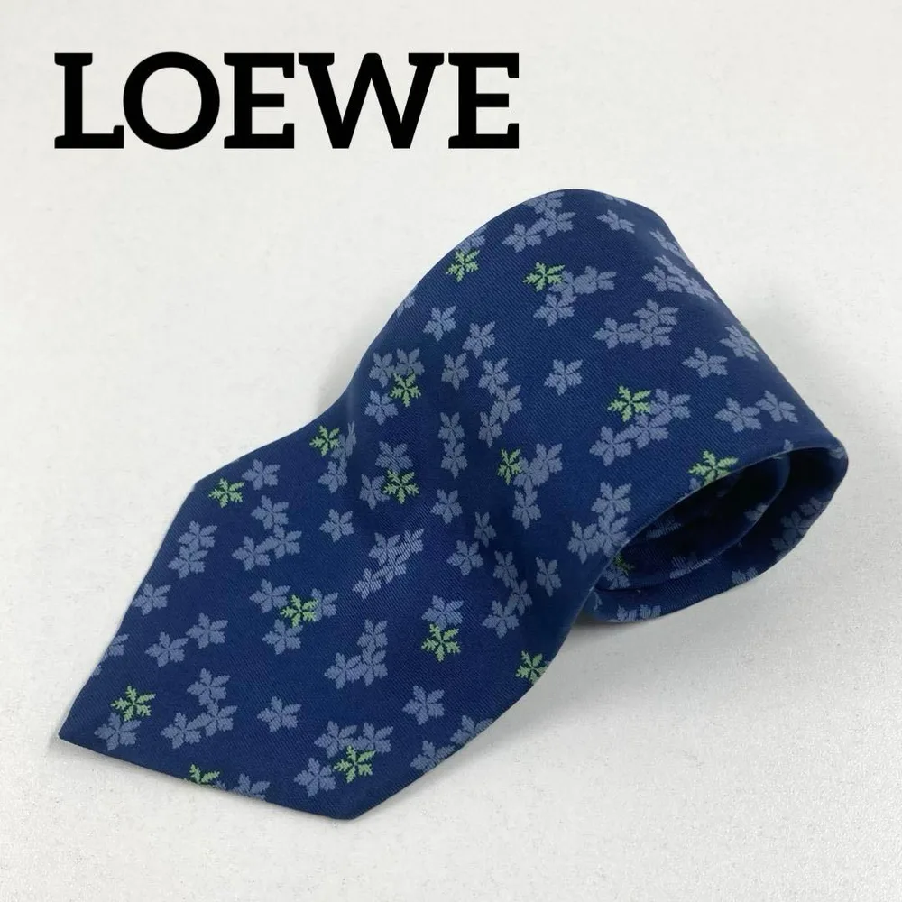 LOEWE MADRID ロエベ FLORA ネクタイ ネイビーブルー 小花柄