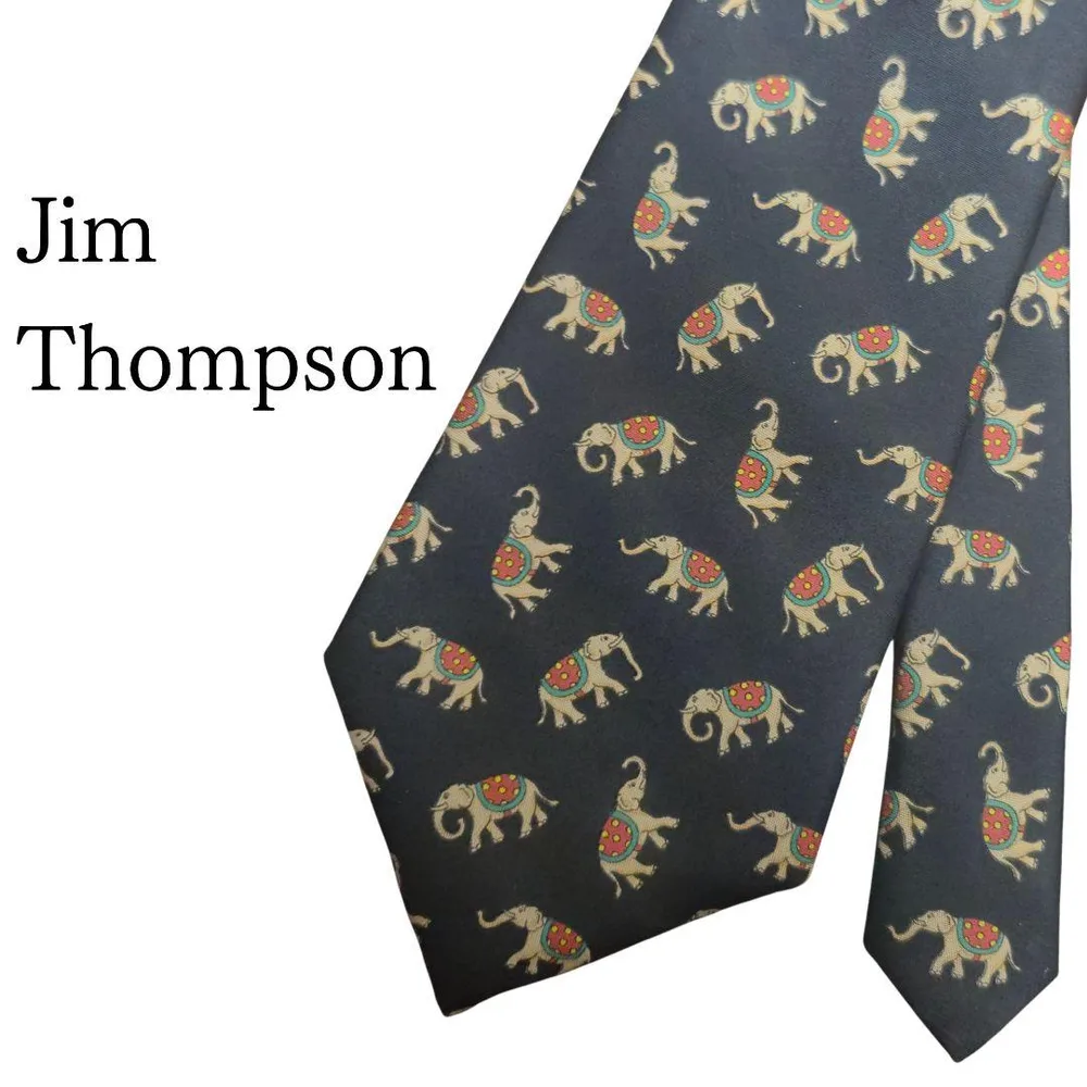 【美品】Jim Thompson ネクタイ 象柄 ネイビー系