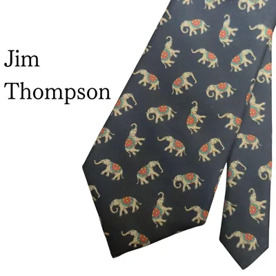 【美品】Jim Thompson ネクタイ 象柄 ネイビー系