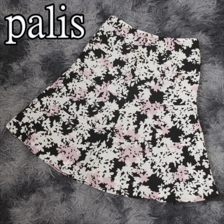 palis ひざ丈フレアスカート 花柄 日本製 黒 M 未使用に近い
