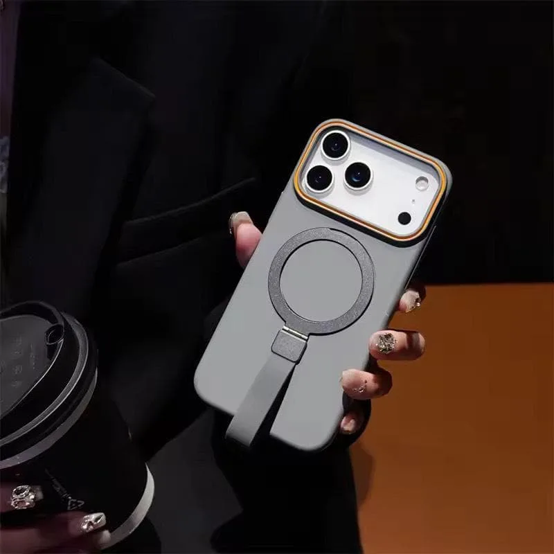 iPhone16Proケース MagSafe対応 グレー スタンド グリップ