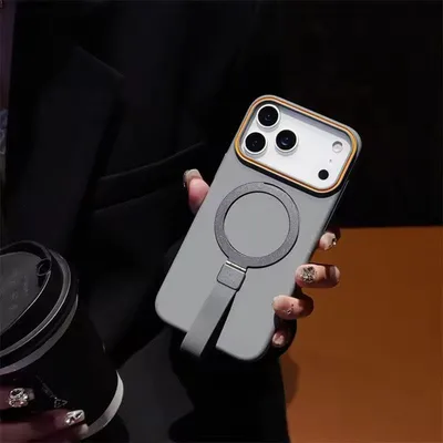 iPhone16Proケース MagSafe対応 グレー スタンド グリップ