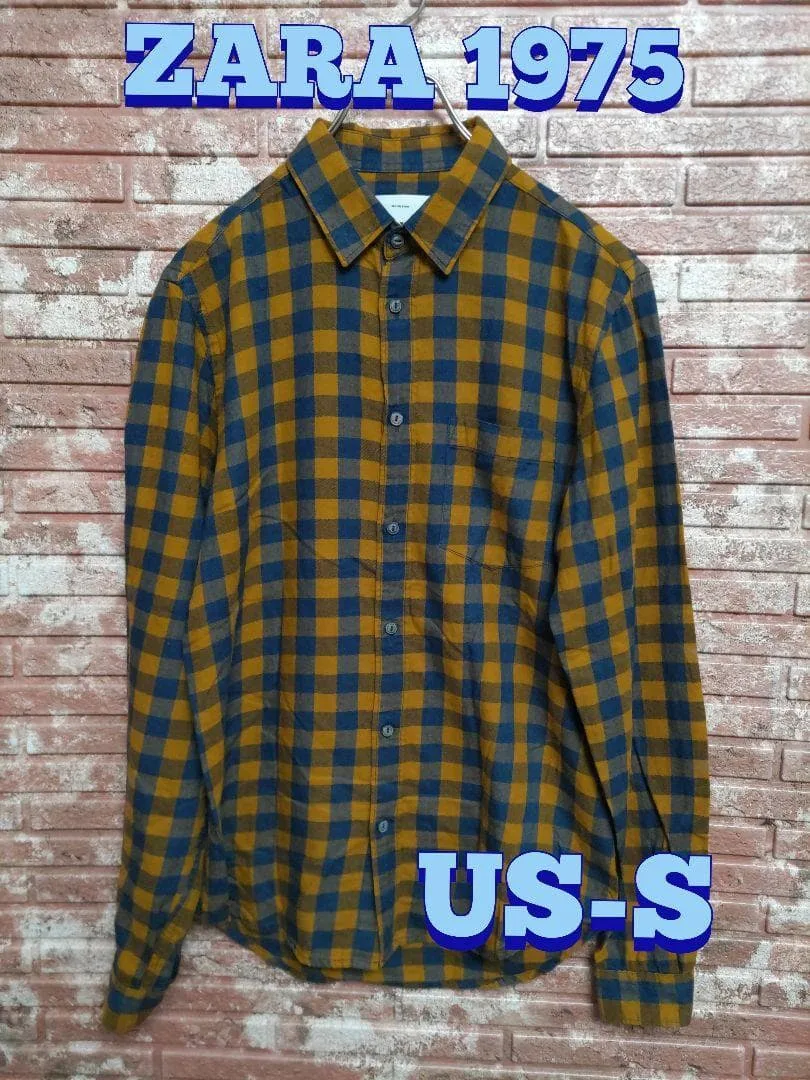 ZARA1975 メンズ チェック柄 長袖シャツ マスタード US-S