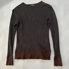 LAKOLE リブニットプルオーバー 長袖 ブラウン×モスグリーン Sサイズ