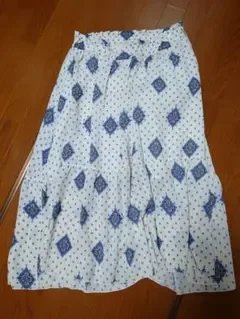 ロングスカート 幾何学模様 ホワイト ブルー 3L