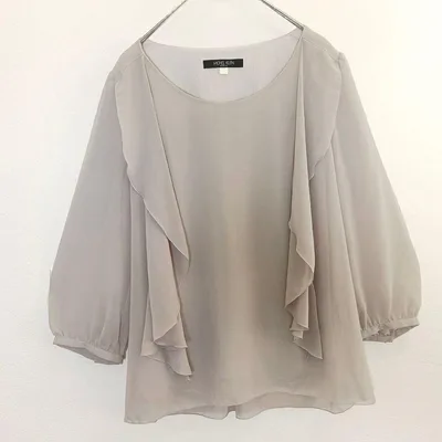 1【美品】ミッシェルクラン ドレープ フリル ブラウス 7分袖 OL通勤 M