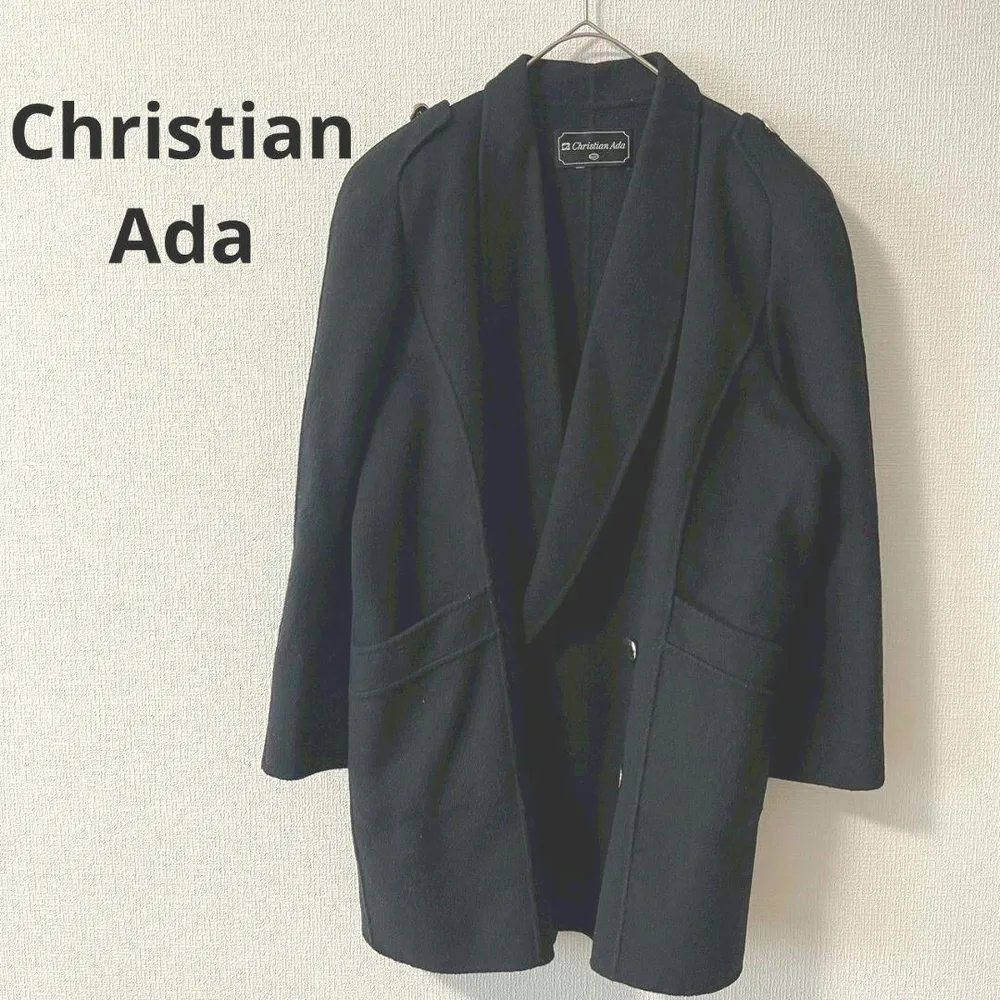 Christian Ada▶ウールコート 黒 金ボタン 韓国製 肩パッドあり